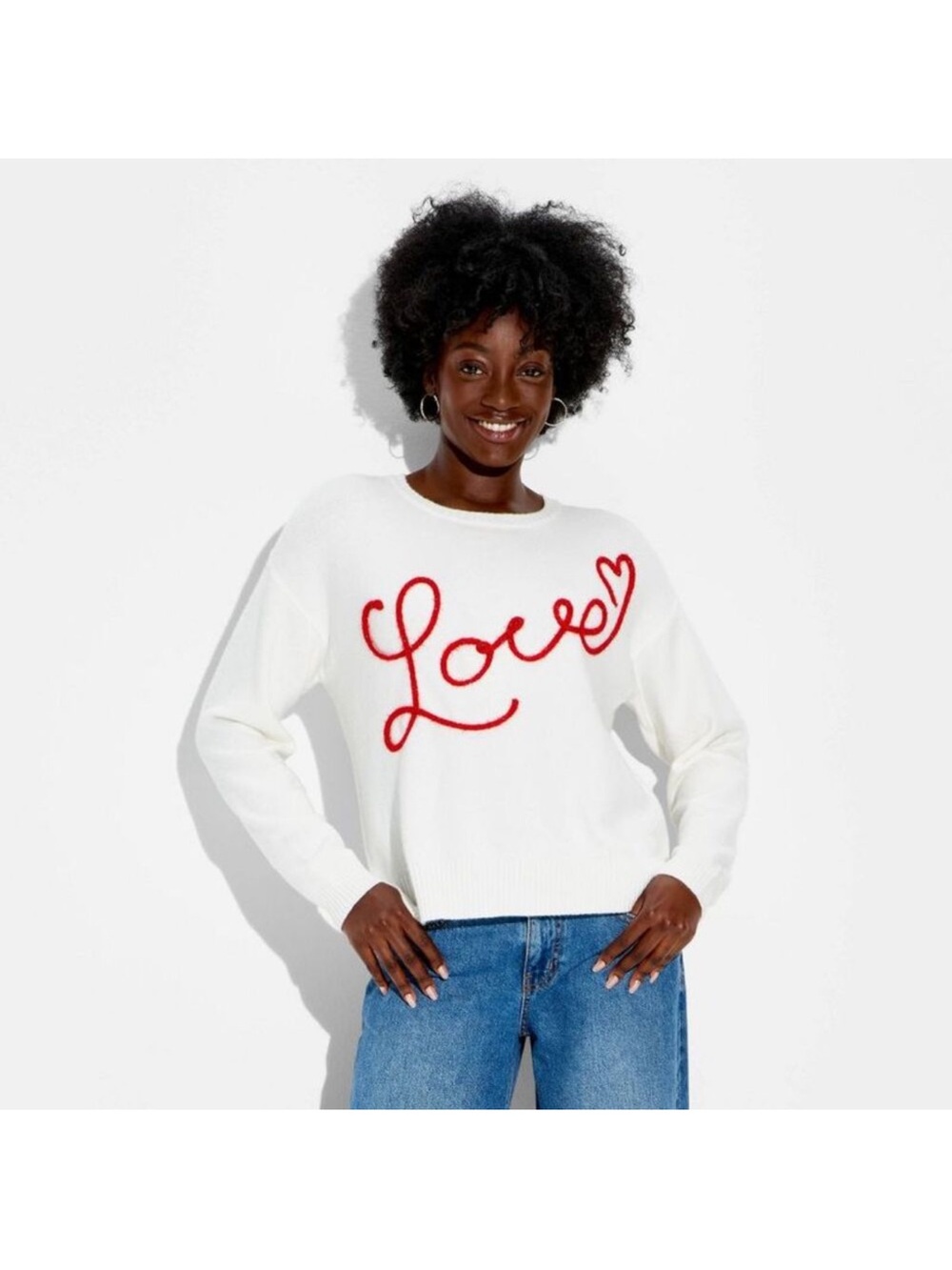 Women's Cream 'Love' Script Crewneck Sweater